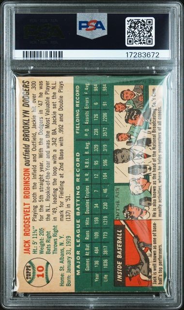 1954 TOPPS JACKIE ROBINSON  #10  PSA 5.5  (NEW LABEL) view 2