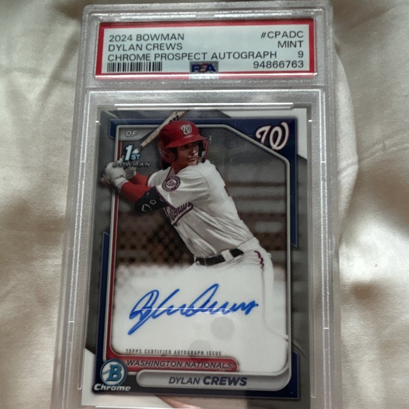Topps 2024 Bowman Chrome Prospect Auto Dylan Crews CPA-DC PSA 9 Nationals