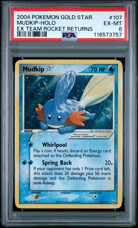 2004 Pokemon EX Team Rocket Returns Gold Star Mudkip Holo #107 PSA 6