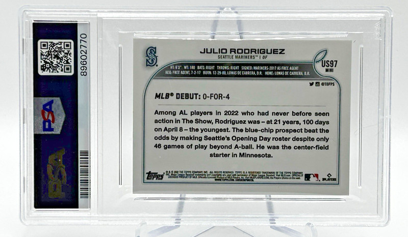 2022 Topps Update MINI Julio Rodriguez RC PSA 10 Mariners view 2