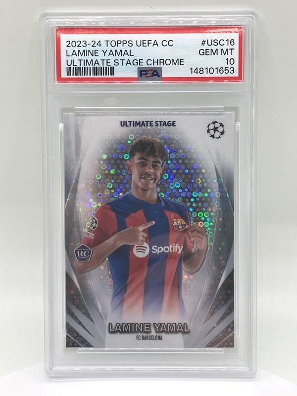 2023-24 Topps UEFA CC Lamine Yamal Ultimate Stage Chrome RC PSA 10