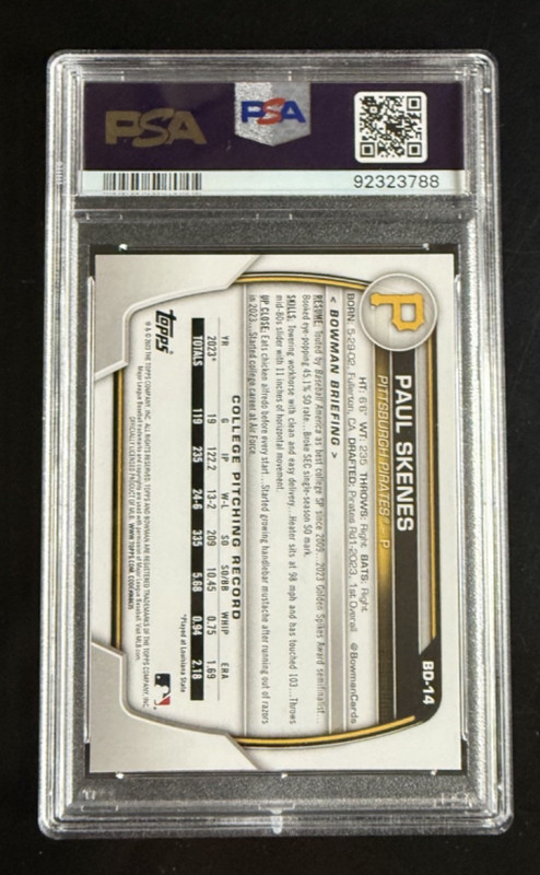 2023 Bowman Draft Paul Skenes 1st Bowman PSA 9 #BD-14 Pirates view 2