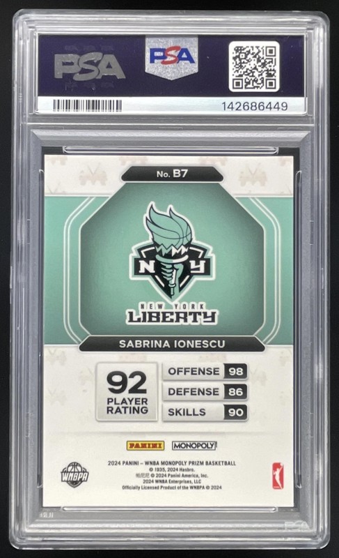 2024 Panini Prizm Monopoly WNBA Millionaire Black #B7 Sabrina Ionescu PSA 10 view 2