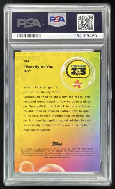 2025 Topps Chrome SpongeBob SquarePants Red #194 "Exactly As You Do"/5 PSA 10 view 2