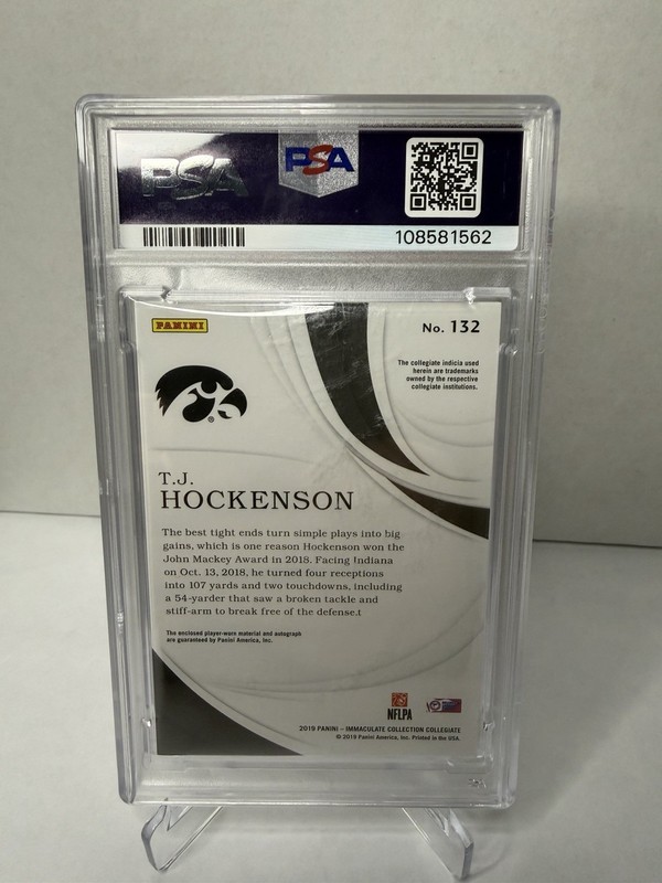 2019 Panini Immaculate Collection - Rookie Patch Autos T.J Hockenson PSA Gold O view 2