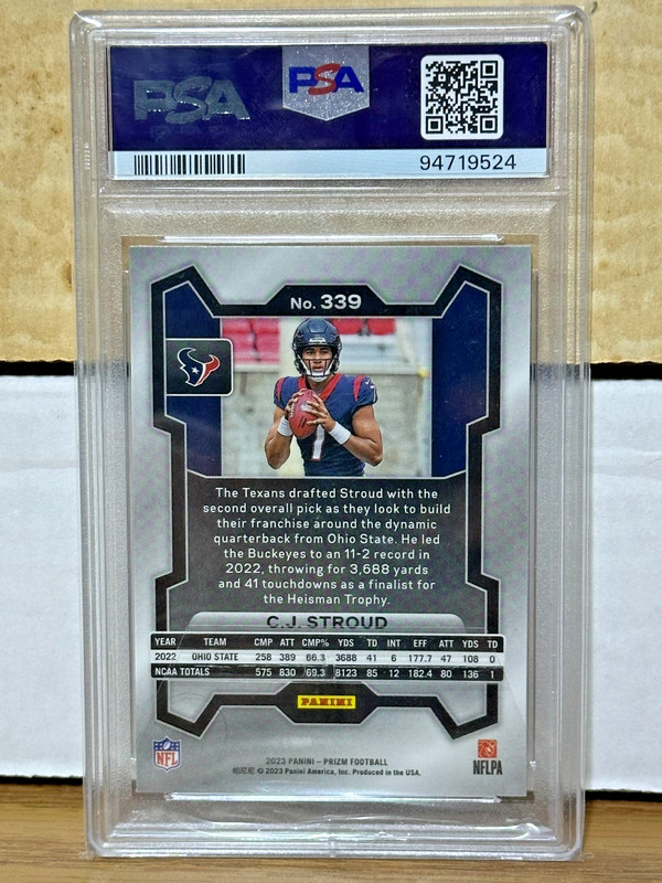 2023 PANINI PRIZM C.J. STROUD #339 ROOKIE CARD GEM MINT 10 PSA HOUSTON TEXANS A1 view 2