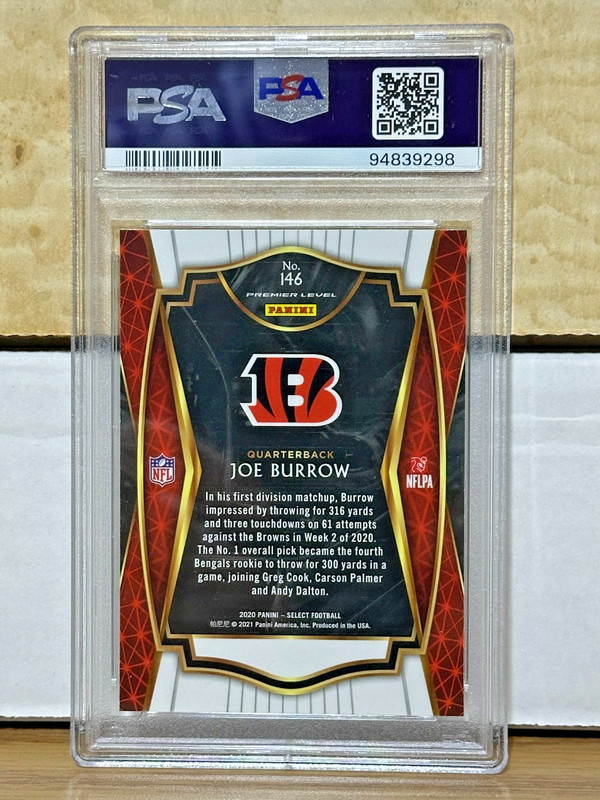 2020 PANINI SELECT JOE BURROW #146 PREMIER ROOKIE BENGALS PSA GEM MINT 10 view 2