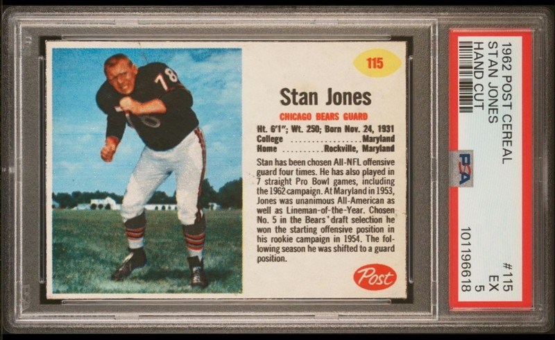 1962 POST CEREAL #115 STAN JONES HAND CUT CHICAGO BEARS EXCELLENT (EX) PSA 5