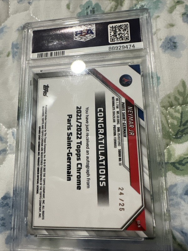 2021-22 Topps Chrome Paris Saint-Germain - Chrome Autog Neymar Jr #psa 10. /25 view 2