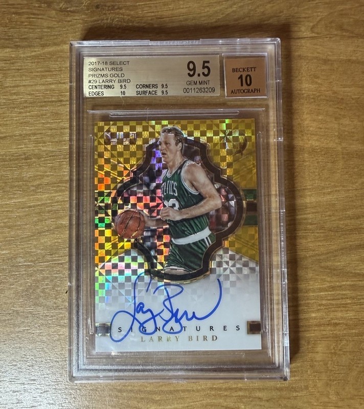 LARRY BIRD 2017-18 SELECT GOLD PRIZM SIGNATURES AUTO /10 BGS 9.5 TRUE GEM+