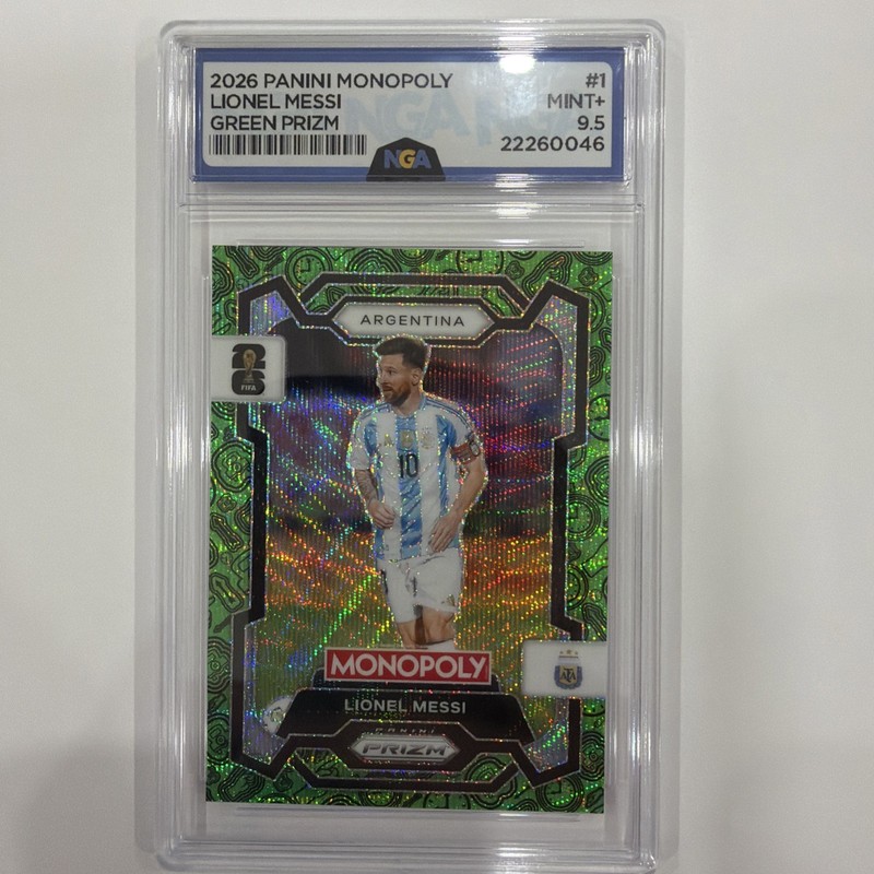 2026 Lionel MESSI Panini Monopoly Prizm FIFA GREEN Wave Argentina SSP NGA 9.5