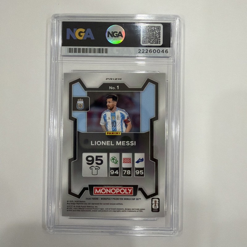 2026 Lionel MESSI Panini Monopoly Prizm FIFA GREEN Wave Argentina SSP NGA 9.5 view 2