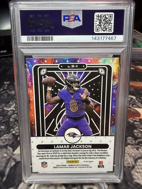 2022 Panini Donruss Optic Lamar Jackson Mythical PSA 10 #M-4 Baltimore Ravens view 2