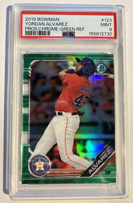 Yordan Alvarez 2019 Bowman Chrome Prospects Green Refractor PSA 9