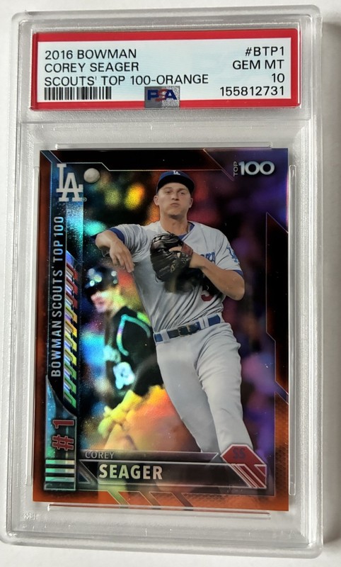 Corey Seager 2016 Bowman Scouts Top 100 Orange Refractor PSA 10