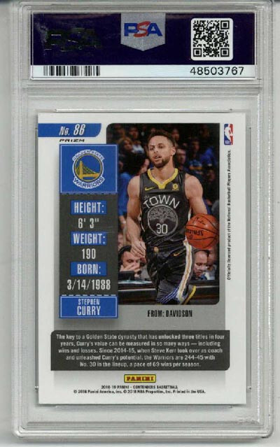 2018 PANINI CONTENDERS PREMIUM #86 STEPHEN CURRY WARRIORS PSA 10 LOW POP RARE view 2