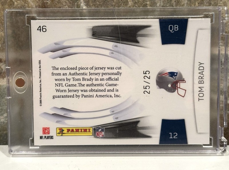 Tom Brady 2009 Panini Prestigious Pros Authentic Game Worn Used Jersey 25/25 view 2