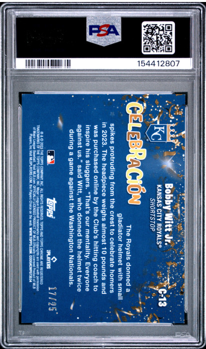2023 TOPPS CHROME UPDATE CELEBRACION #C13 BOBBY WITT JR. ORANGE REF #/25 PSA 8  view 2