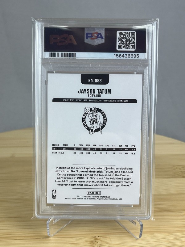2017-18 NBA Hoops #253 Jayson Tatum PSA 7 Rookie RC Celtics view 2