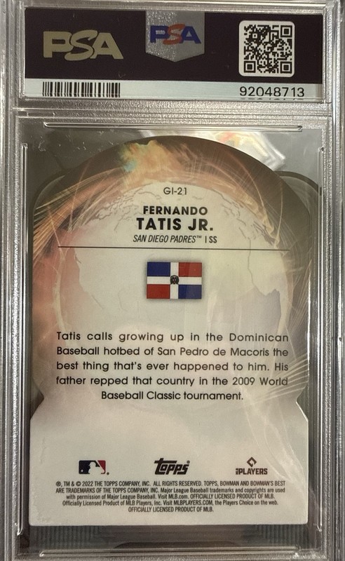 Fernando Tatis Jr 2022 Bowman’s Best Global Impact Gold /50 Psa 10 Padres view 2