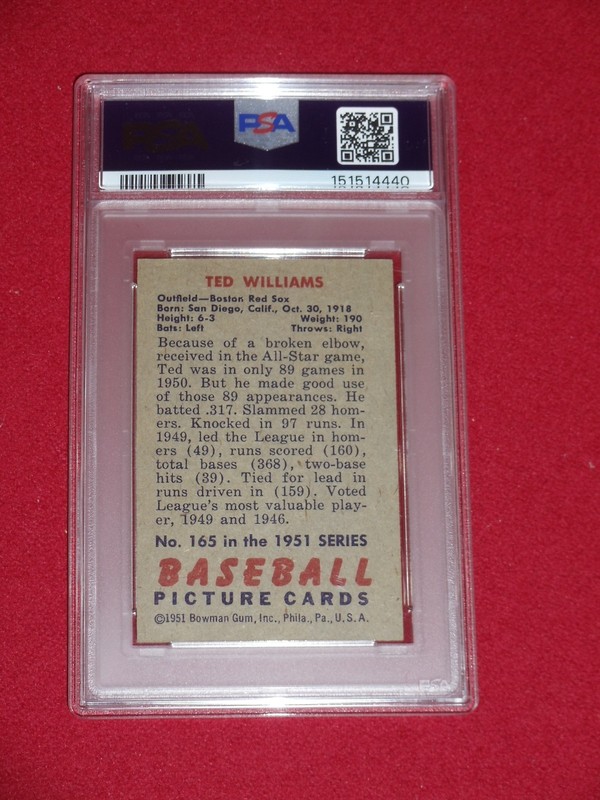 1951 Bowman Ted Williams PSA 5 EX #165 Undergraded Beauty 6 view 2
