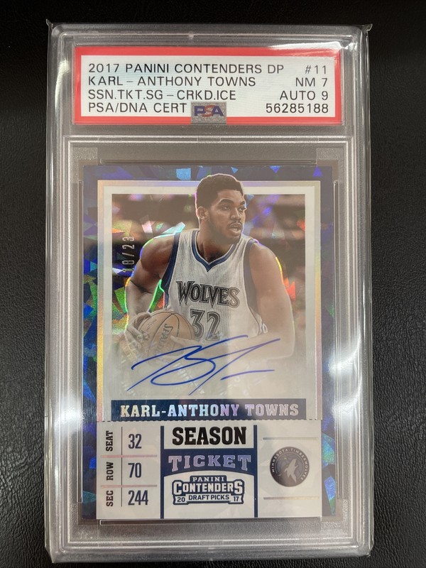 KARL ANTHONY TOWNS 2017 CONTENDERS DRAFT PICKS CRACKED ICE TIX #11/23 PSA 9 AUTO