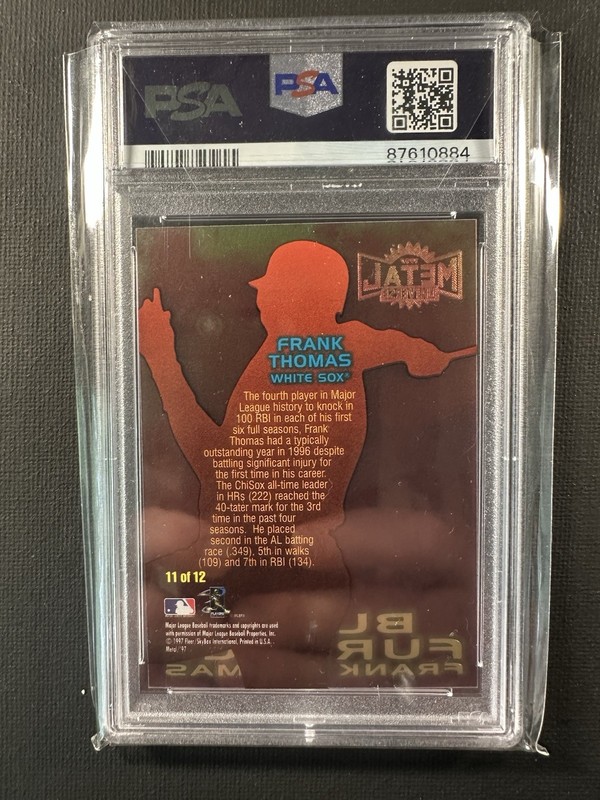 1997 Skybox Metal Universe Blast Furnace Frank Thomas #11 PSA 10 view 2