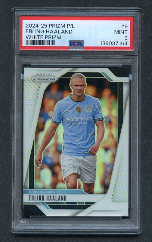 Erling Haaland 2024-25 Panini Prizm Premier League EPL #9 White Prizm /35 PSA 9