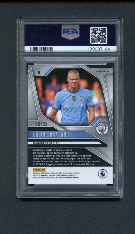 Erling Haaland 2024-25 Panini Prizm Premier League EPL #9 White Prizm /35 PSA 9 view 2
