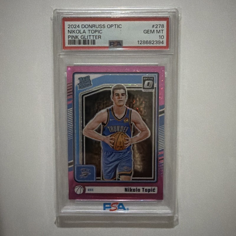 2024 PANINI DONRUSS OPTIC PINK GLITTER #278 NIKOLA TOPIC RC 091/275 PSA 10
