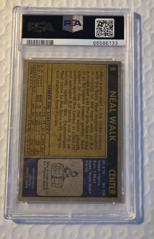 1971-72 Topps #9 Neal Walk PSA 5 EX Phoenix Suns Vintage Basketball Card view 2