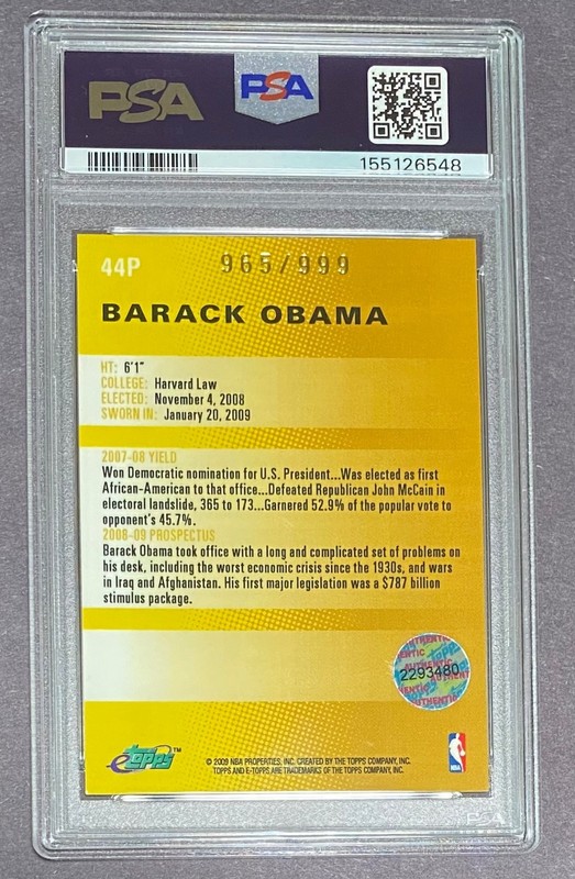 2008 eTopps REFRACTOR SP BARACK OBAMA /999 PSA 9 President United State MINT view 2