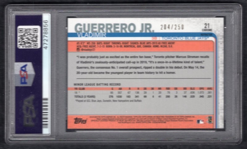 2019 Topps Chrome Update Refractor #21 Vladimir Guerrero Jr. RC 204/250 PSA 10 view 2