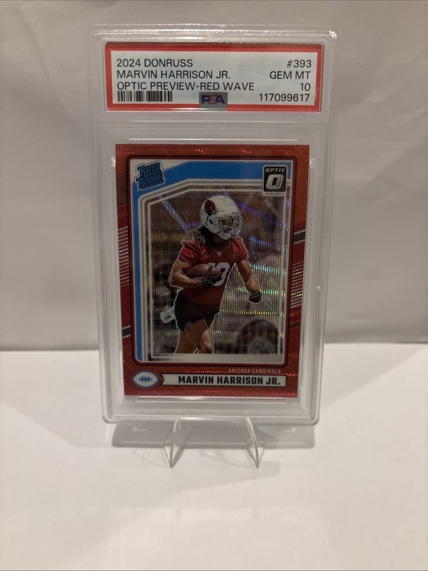 2024 Panini -Rated Rookie Marvin Harrison Jr. #393 Optic Red Wave Prizm PSA 10 view 1