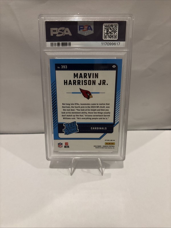2024 Panini -Rated Rookie Marvin Harrison Jr. #393 Optic  Red Wave Prizm PSA 10 view 2