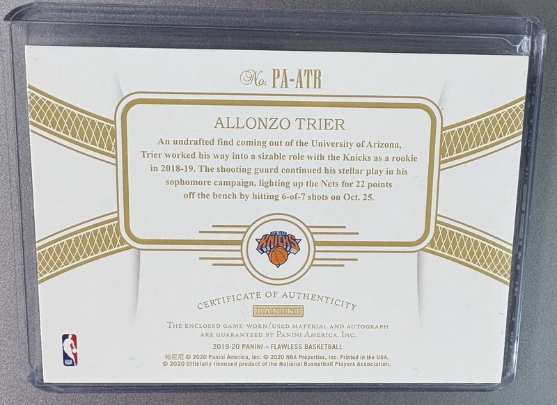 2019-20 Panini Flawless Allonzo Trier Patch Auto Autograph /25 view 2