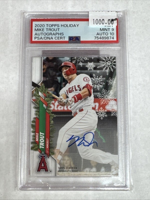 2020 TOPPS HOLIDAY MIKE TROUT #hwa-mt /20 SSP Auto PSA 9 DNA Auto 10