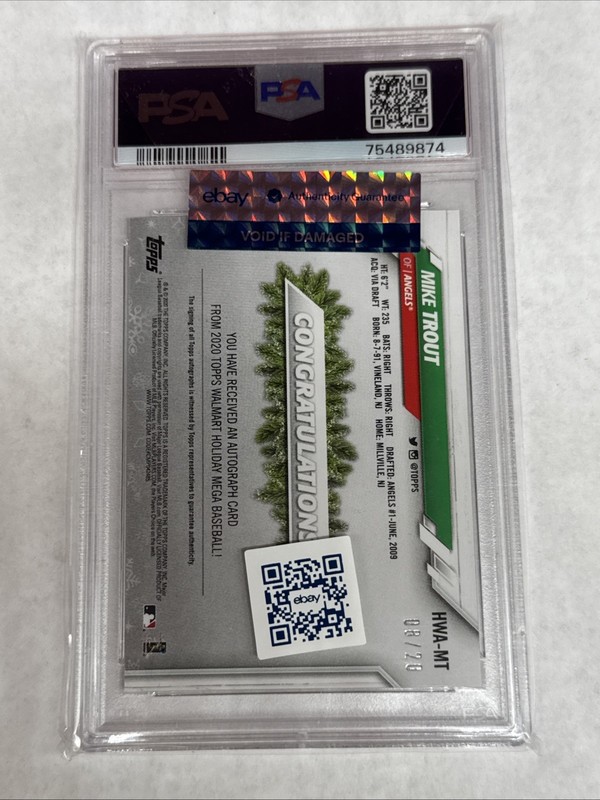 2020 TOPPS HOLIDAY MIKE TROUT #hwa-mt /20 SSP Auto PSA 9 DNA Auto 10 view 2