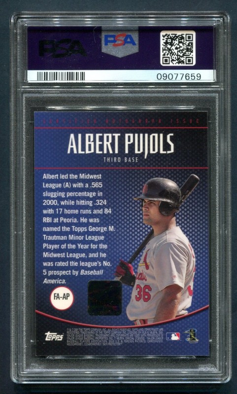 2001 Topps Finest Albert Pujols Rookie AUTO #AP PSA 9 MINT view 2