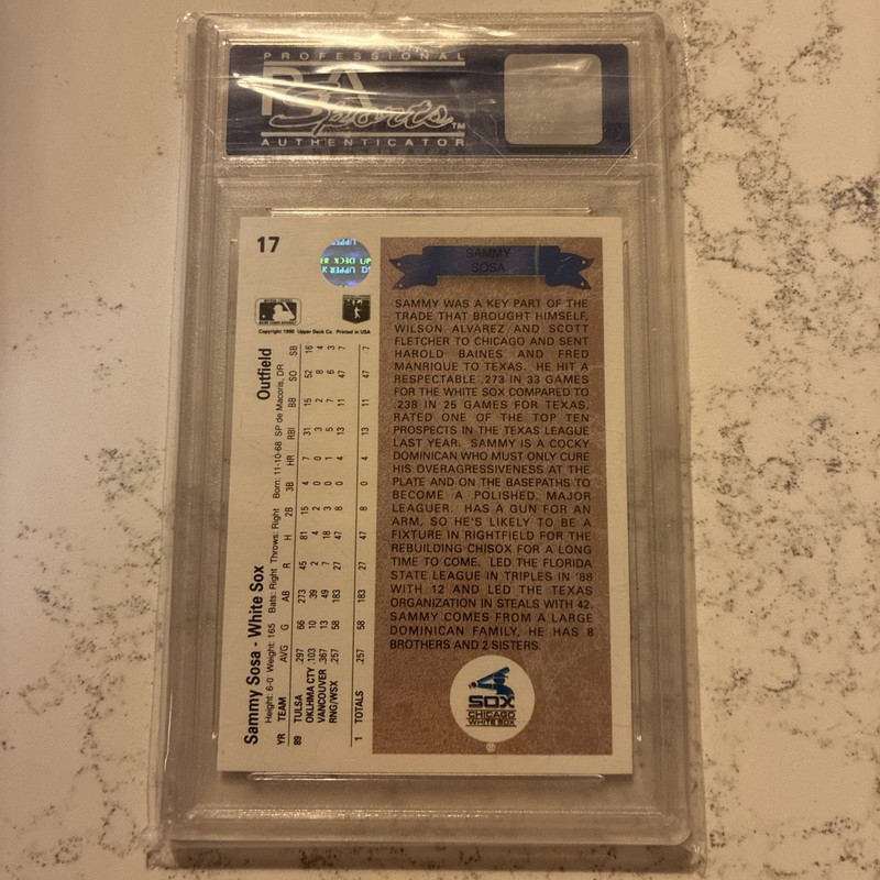 Sammy Sosa 1990 Upper Deck #17 Rookie RC PSA 8 Chicago Cubs HOF Slugger view 2