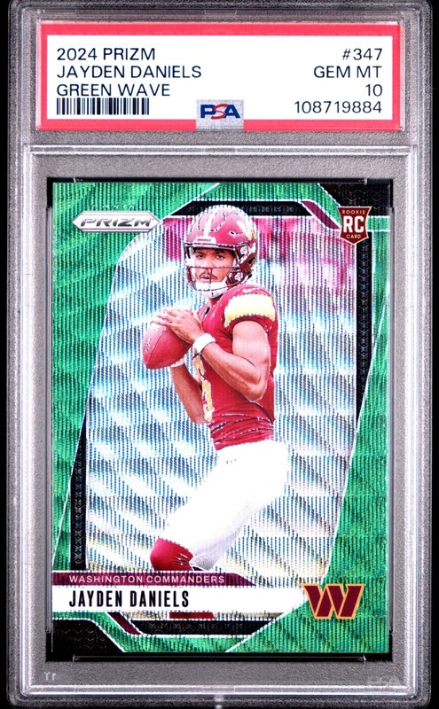 2024 PANINI PRIZM GREEN WAVE #347 JAYDEN DANIELS RC ROOKIE CARD PSA 10 GEM MT