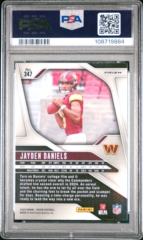 2024 PANINI PRIZM GREEN WAVE #347 JAYDEN DANIELS RC ROOKIE CARD PSA 10 GEM MT view 2