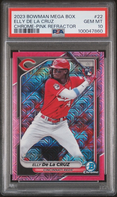 2024 BOWMAN MEGA BOX CHROME PINK REFRACTOR /199 #22 ELLY DE LA CRUZ PSA 10 RC