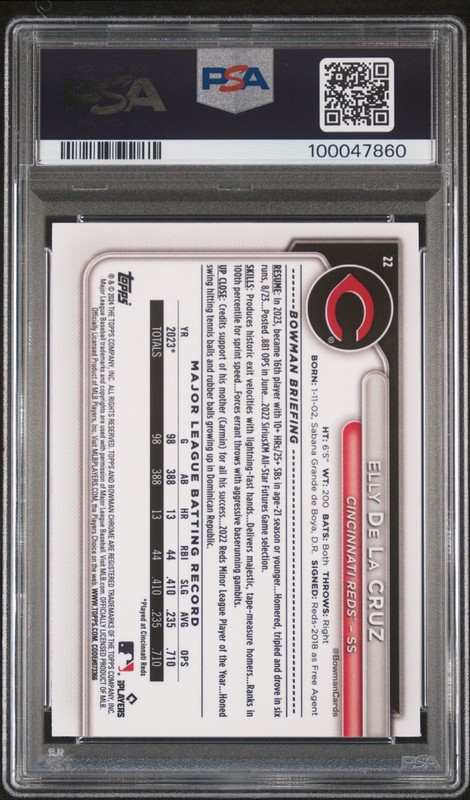 2024 BOWMAN MEGA BOX CHROME PINK REFRACTOR /199 #22 ELLY DE LA CRUZ PSA 10 RC view 2