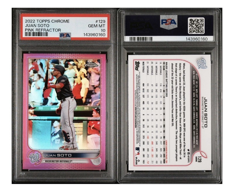 PSA 10 GEM MINT 2022 TOPPS CHROME PINK REFRACTOR JUAN SOTO