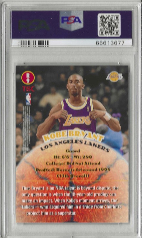 1996-97 STADIUM CLUB ROOKIES 2 #R9 KOBE BRYANT PSA 8 NM-MT HOF view 2