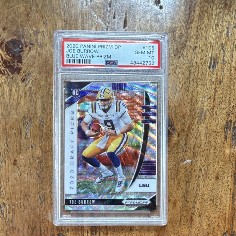 Panini 2020 Prizm Draft Picks Joe Burrow Blue Wave Prizm #105 /299 RC PSA 10