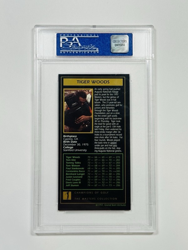 1998 CHAMPIONS OF GOLD TIGER WOODS THE MASTERS COLLECTION PSA 8 view 2