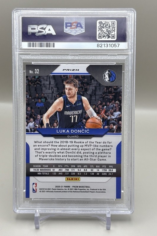 2020 Panini Prizm Orange Ice Prizm PSA 10 GEM-MT Luka Doncic #32 view 2