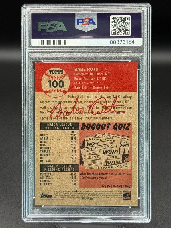 2018 Topps Living Set #100 BABE RUTH New York Yankees PSA 9 view 2